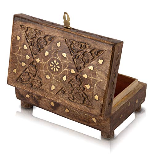 Global Village Bazaar Handgefertigtes, dekoratives Schmuckkästchen aus Holz mit Schloss und Schlüssel, für Schmuck, 20,32 x 12,7 cm, tolle Geburtstagsideen von The Great Indian Bazaar