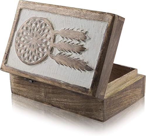 Tolles Geburtstagsgeschenkideen handgefertigt dekorativer hölzerner Traumfänger Schmuckkasten Schmuck Veranstalter Anwaltskasten Schatzkasten Schmucksethalter Aufbewahrungsbox Geschenke (White) von The Great Indian Bazaar