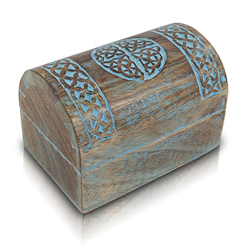 Tolle Geburtstagsgeschenkideen, handgefertigte, dekorative Schmuckschatulle Holz mit keltischem Schnitzereien, Schmuck-Organizer, Andenken-Box, Schatztruhe, Schmuckhalter, Uhrenbox, 22 x15 cm (Blue) von The Great Indian Bazaar