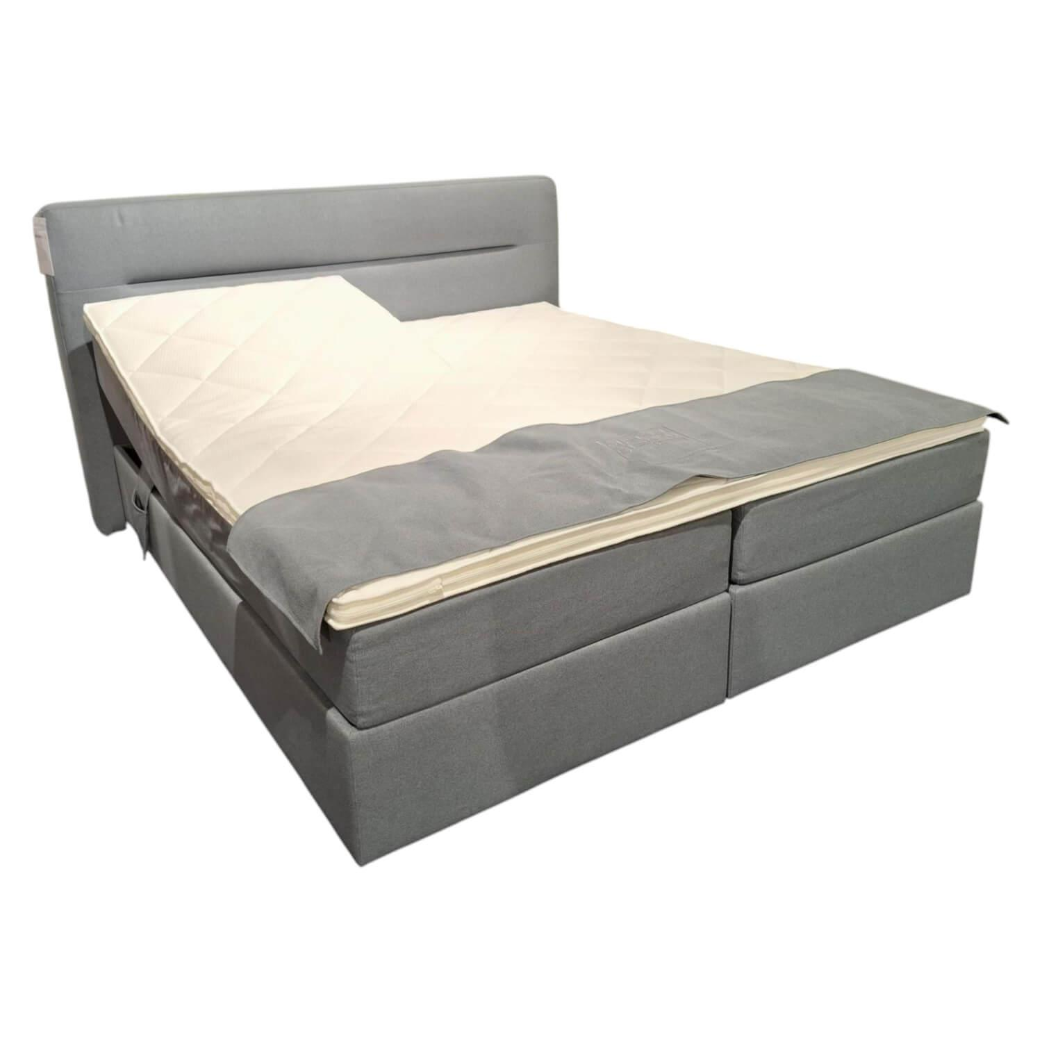 Boxspringbett Valencia Stoff Luca 158 Niagara Blau mit 2 Matratzen und Topper von Global