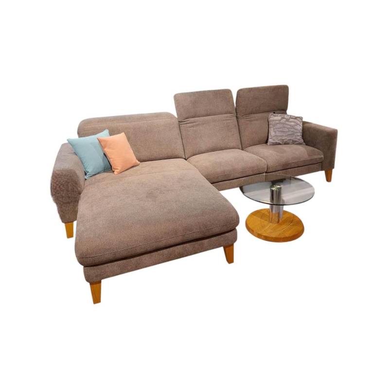Ecksofa Alegria Plus Stoff Mileto 10 Liver Grau Braun Fuß Eiche Geölt von Global
