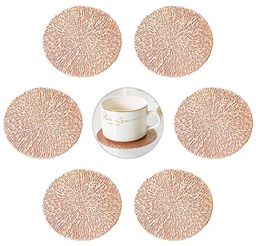 GLOBALDREAM Untersetzer Teller, 6 Stück Untersetzer Gläser Tischset Rund Vinyl Hohl Platzsets Abwischbar PVC Tischuntersetzer für Küche, Zuhause, Speisetisch (Roségold, 10cm) von GLOBALDREAM