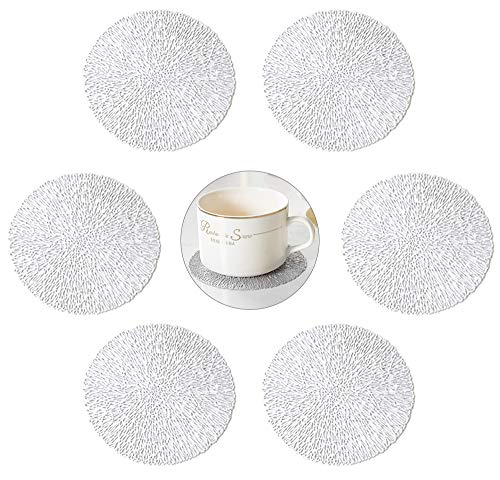 GlobalDream Untersetzer Teller, 6 Stück Untersetzer Gläser Tischset Rund Vinyl Hohl Platzsets Abwischbar PVC Tischuntersetzer für Küche, Zuhause, Speisetisch (Silber, 10cm) von GlobalDream