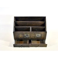 Vintage Handgemachter Organizer Holz Büro Schreibtisch Buchstaben & Dokumentenständer Mit 2 Schubladen Geschnitzt von GlobalProductsbyRC