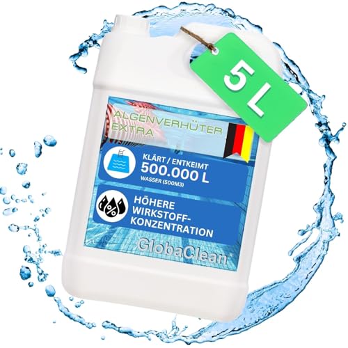 GlobaClean Algizid für Pool - 5L - Vorbeugender Schutz vor Algen, Bakterien und Pilzen - Algenverhütung für sauberes Poolwasser - Algenvernichter Pool von Globasid