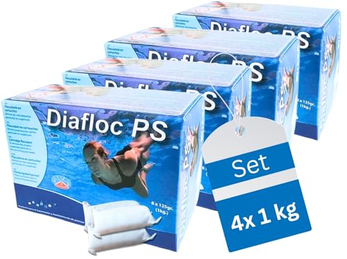 GlobaClean 4X 1kg Flockmittel Pool Kartuschen 32 x 125g für Sandfilter & Filterglas. Pool Flockungsmittel und Poolpflege, Poolklar, Poolreiniger, Pool Zubehör für klares Poolwasser von Globasid
