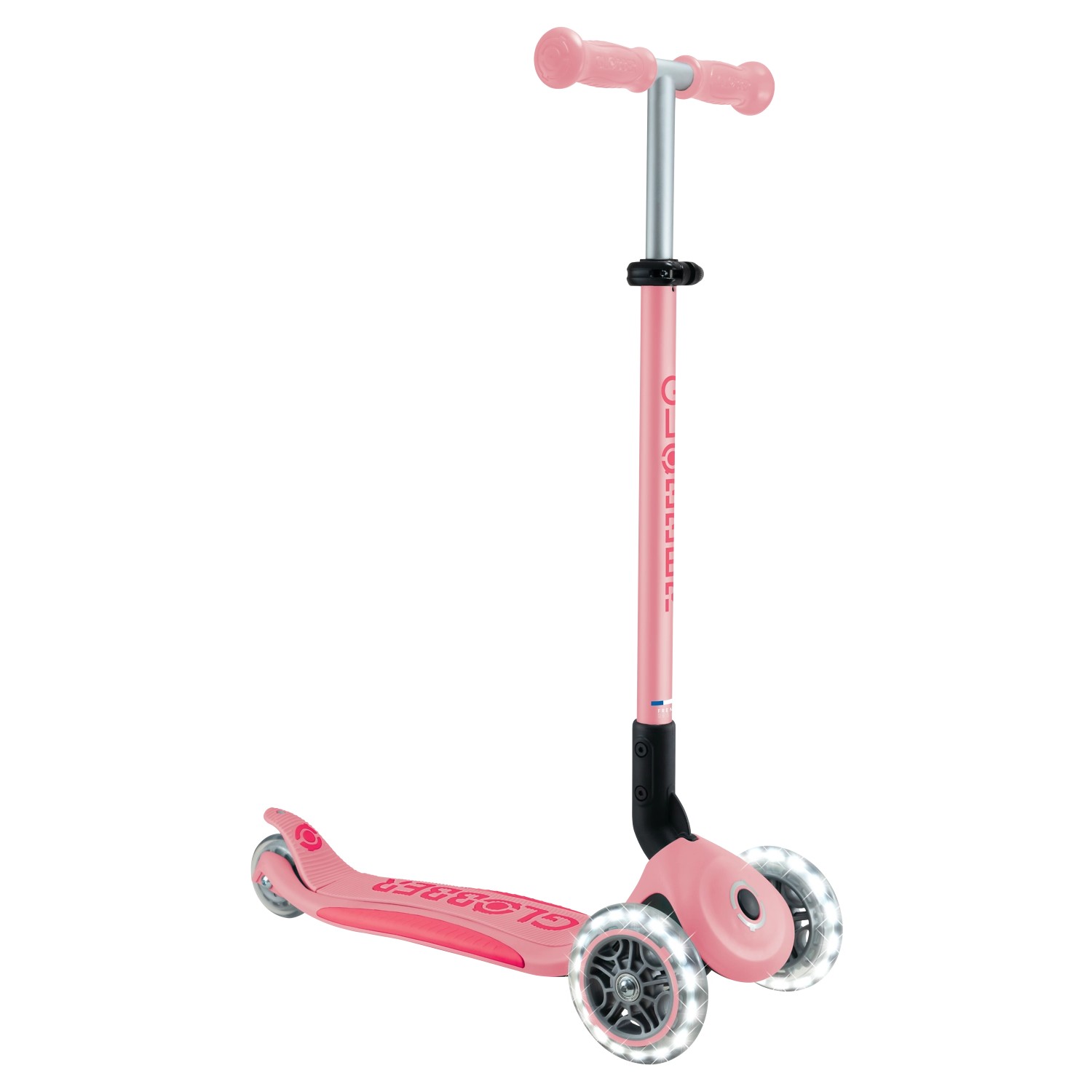 Globber Elite Lights Tretroller Kinder 120/80 mm ABEC 9 3-Rädrig Verstellbar LED-Leuchtrollen Pastellrosa von Globber