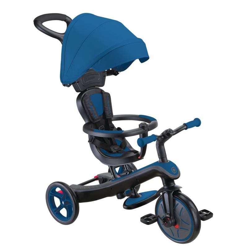 Globber Explorer Trike 4in1 Kinderwagen Dreirad und Laufrad 10/8,5 Zoll TPR-Sitz Höhenverstellbar Blau von Globber