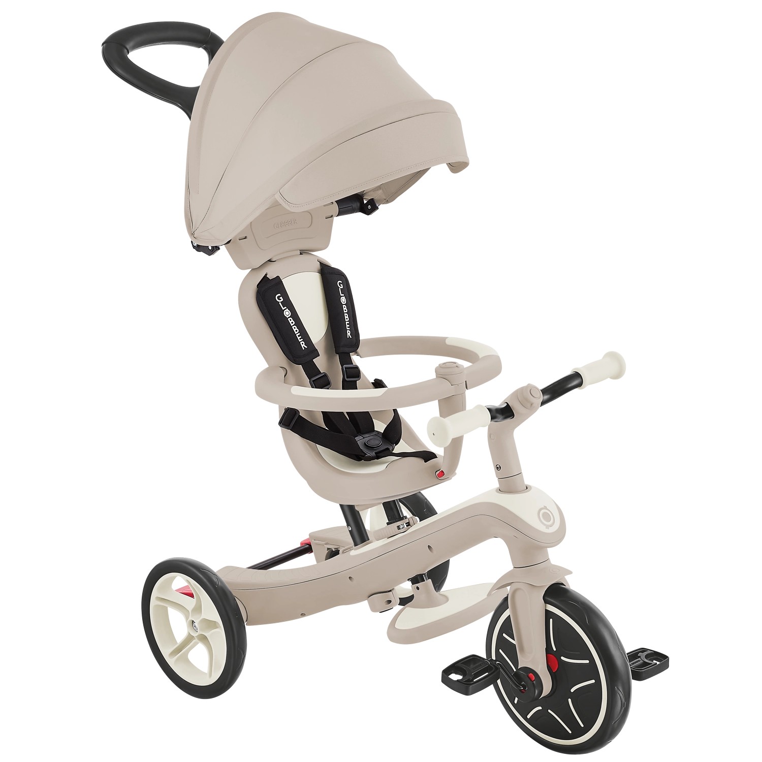 Globber Explorer Trike 4in1 Kinderwagen Dreirad und Laufrad 10/8,5 Zoll TPR-Sitz Höhenverstellbar Kokos Weiß von Globber