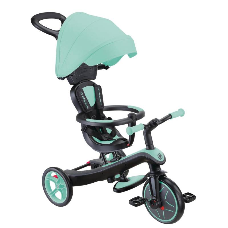 Globber Explorer Trike 4in1 Kinderwagen Dreirad und Laufrad 10/8,5 Zoll TPR-Sitz Höhenverstellbar Mint von Globber