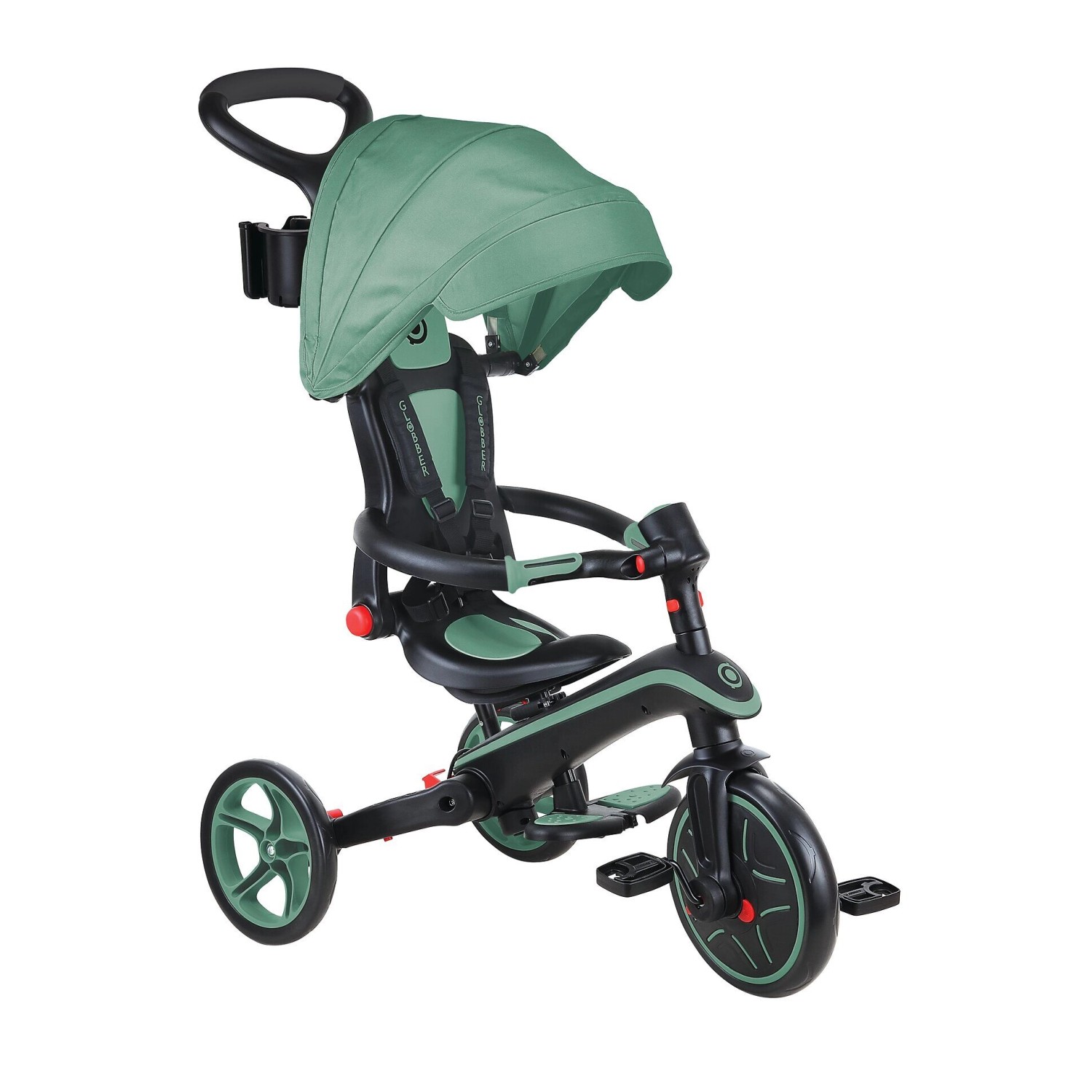 Globber Explorer Trike Foldable 4in1 Kinderwagen Dreirad Laufrad 10/8,5 Zoll Faltbar Höhenverstellbar Grün von Globber