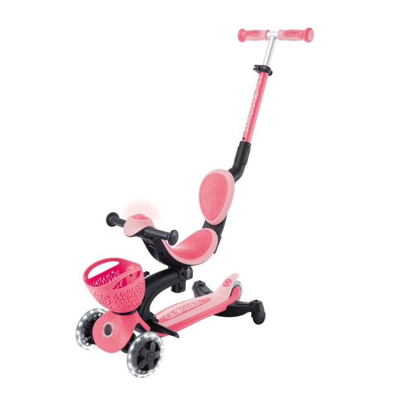 Globber Go-Up Baby 360 Lights 3 in 1 Aufsitzrad Laufrad Scooter Höhenverstellbar LED-Rollen LED-Modul Coral Pink von Globber