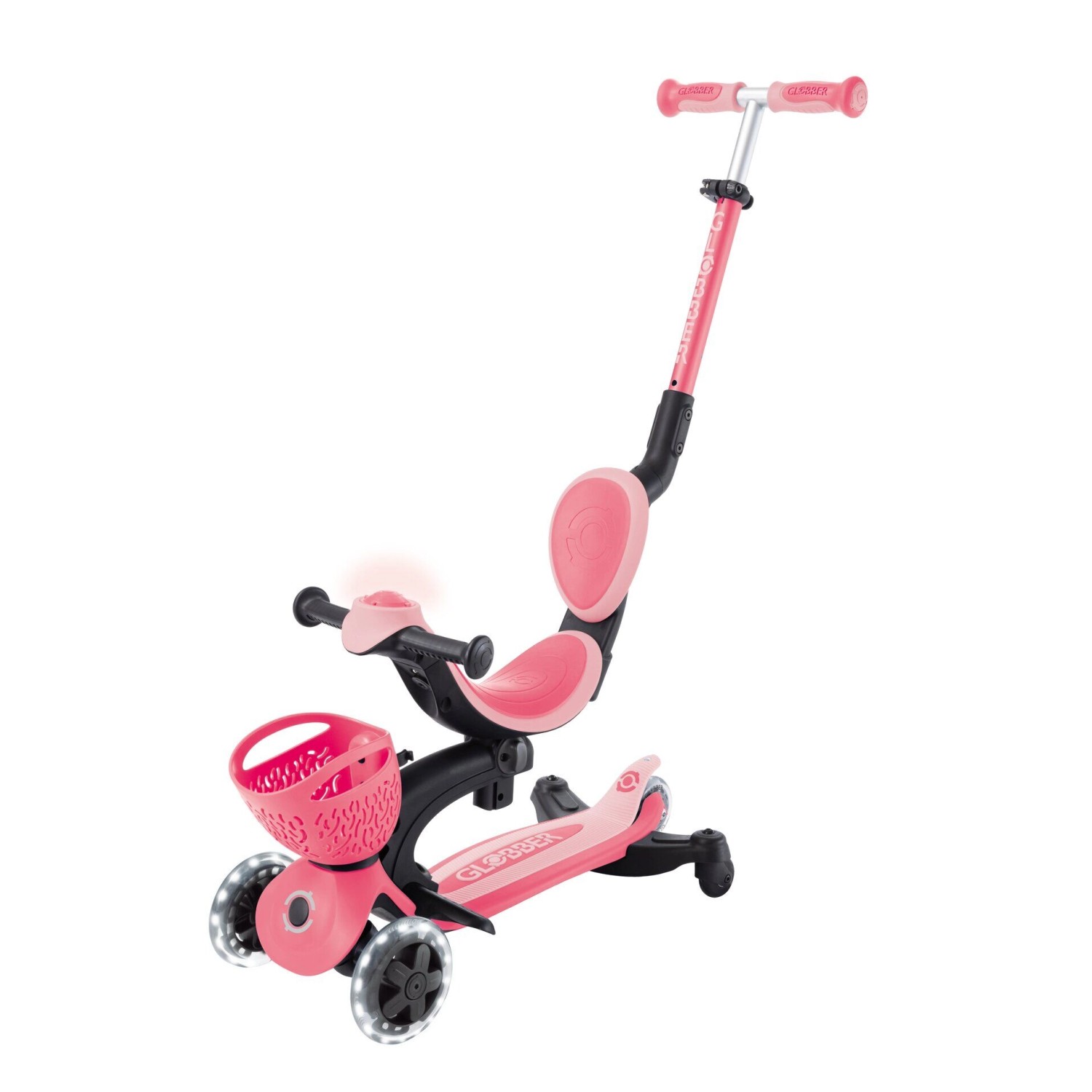 Globber Go-Up Baby 360 Lights 3 in 1 Aufsitzrad Laufrad Scooter Höhenverstellbar LED-Rollen LED-Modul Coral Pink Globber Go-Up Baby 360 Lights 3 in 1 Aufsitzrad Laufrad Scooter Höhenverstellbar LED-Rollen LED-Modul Coral Pink von Globber
