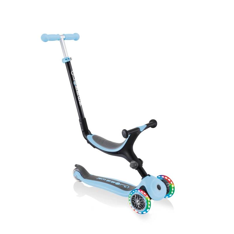 Globber Go-Up Foldable Lights 3 in 1 Dreirad 120/80 mm ABEC 5 3-Rädrig Höhenverstellbar LED-Rollen Pastellblau von Globber
