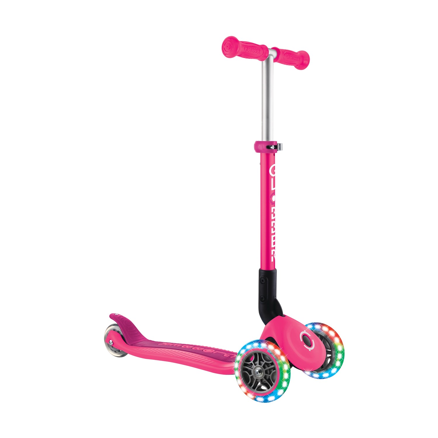 Globber Junior Foldable Lights Tretroller 120/80 mm ABEC 9 3-Rädrig LED-Leuchtrollen Fuchsia Pink von Globber