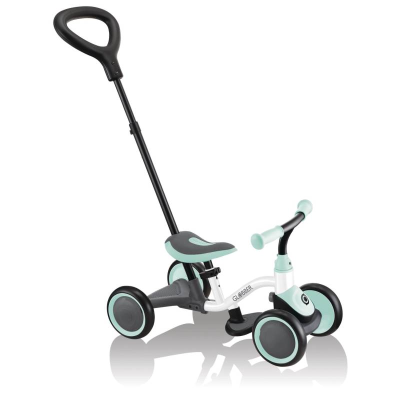 Globber Learning Bike 3in1 3 in 1 Aufsitzrad Lernrad und Laufrad 6 Zoll EVA-Bereifung 4-Rädrig Weiß-Mint von Globber