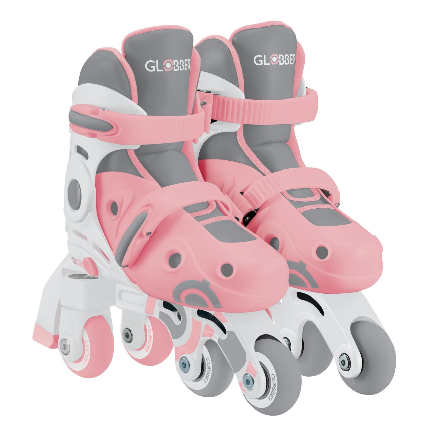 Globber Learning Skates 2in1 Inline- und Quad-Skates Kinder Verstellbar Gr.26-29 ABEC 9 Rollengröße 48x24 mm Rosa von Globber