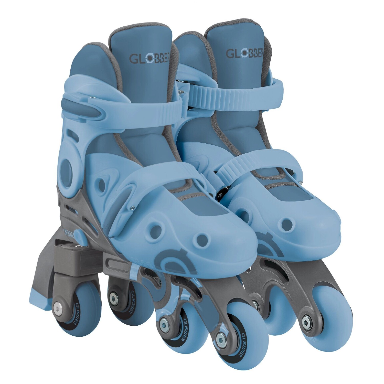 Globber Learning Skates 2in1 Inline- und Quad-Skates Kinder Verstellbar Gr.30-33 ABEC 9 Rollengröße 54x24 mm Blau von Globber