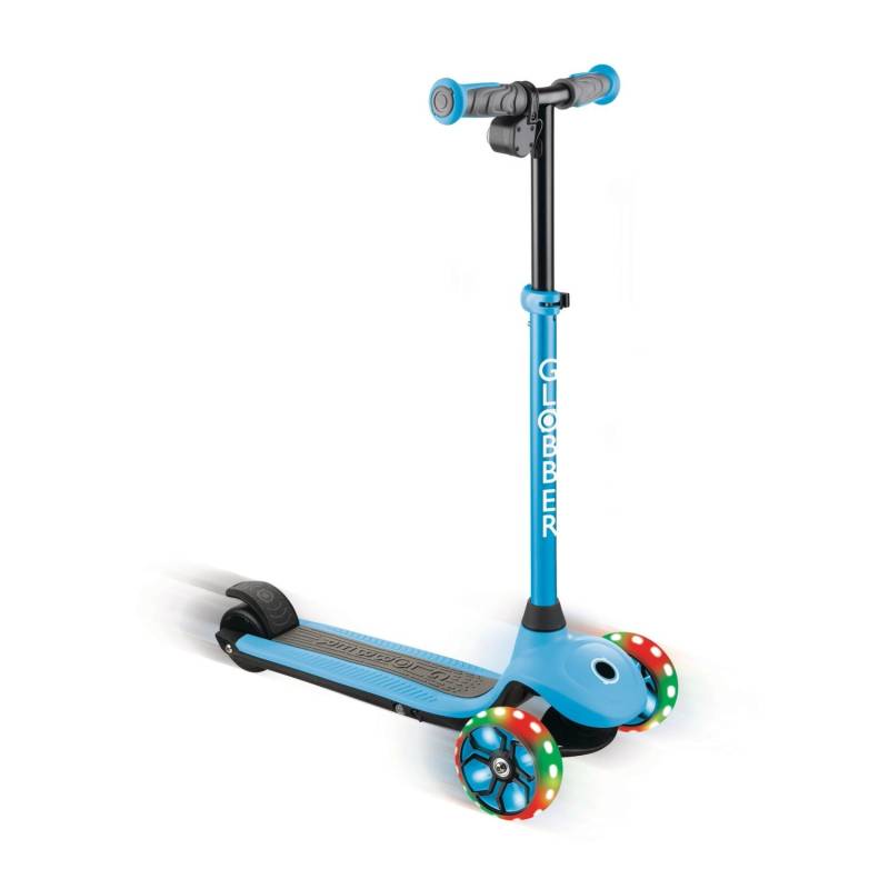 Globber One K E-Motion 4 Plus E-Scotter Lithium Batterie mit 80W Motor 125/90mm 3-Rädrig LED-Rollen Hellblau von Globber