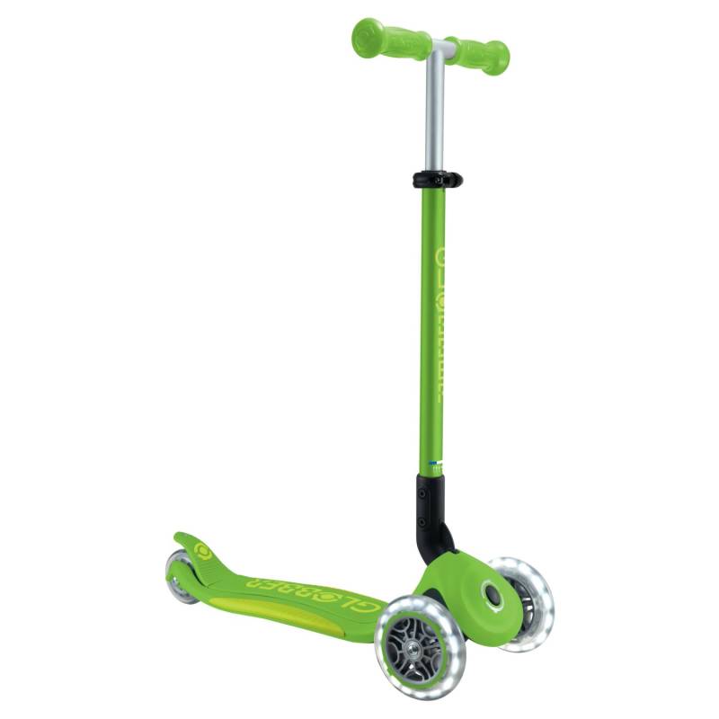 Globber Primo Foldable Plus Lights Tretroller Kinder 120/80 mm ABEC 5 3-Rädrig Höhenverstellbar LED-Rollen Grün von Globber