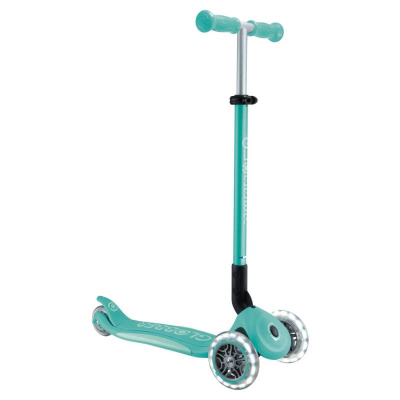Globber Primo Foldable Plus Lights Tretroller Kinder 120/80 mm ABEC 5 3-Rädrig Höhenverstellbar LED-Rollen Mint von Globber