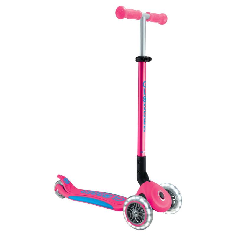 Globber Primo Foldable Plus Lights Tretroller Kinder 120/80 mm ABEC 5 3-Rädrig Höhenverstellbar LED-Rollen Pink von Globber