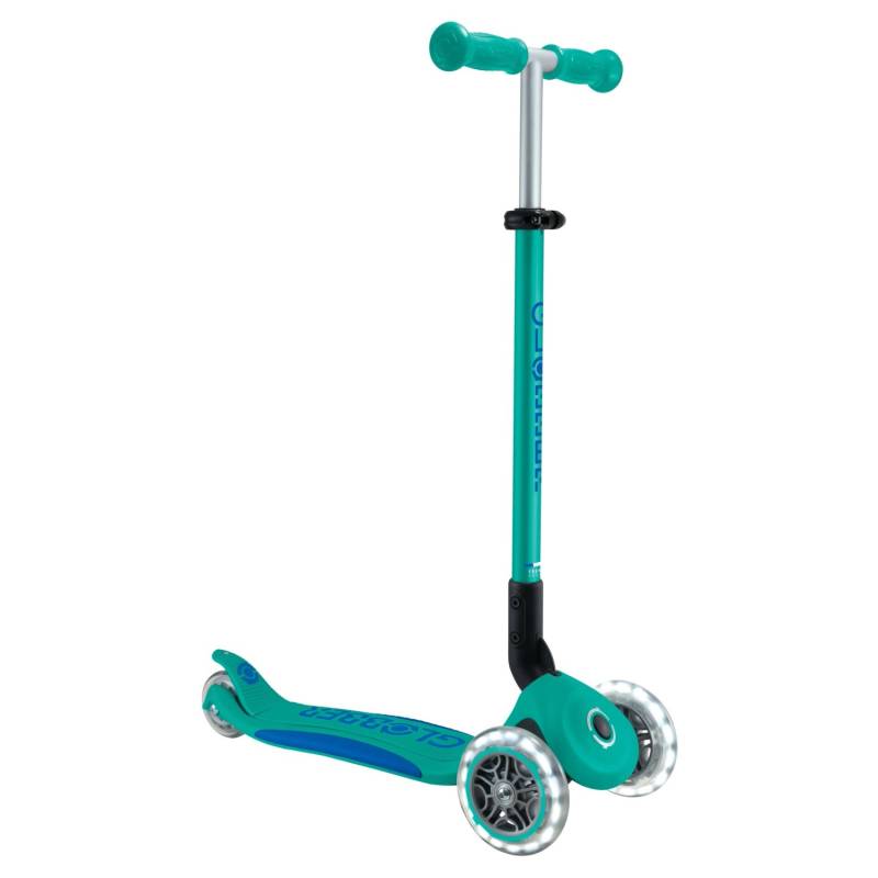 Globber Primo Foldable Plus Lights Tretroller Kinder 120/80 mm ABEC 5 3-Rädrig Höhenverstellbar LED-Rollen Türkis von Globber
