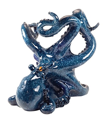 Weinflaschenhalter mit Oktopus-Motiv, 19 cm hoch, Blau Weinflaschenhalter mit Oktopus-Motiv, 19 cm hoch, Blau von Globe Imports