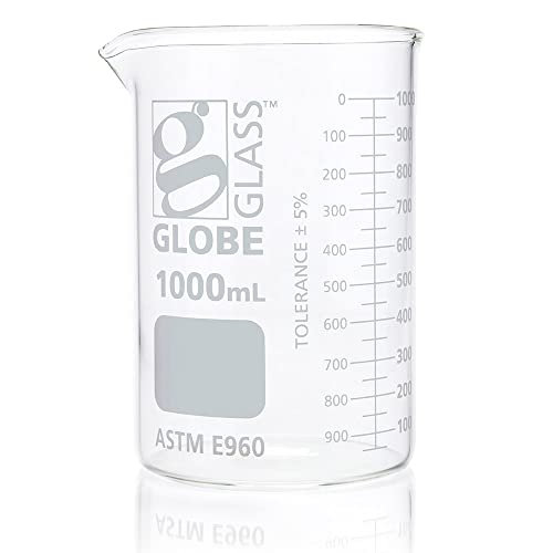 Globe Scientific Becher, Globusglas, 1000 ml, niedrige Form, Griffin-Stil, doppelte Skalierung, 3,3 Borosilikatglas, ASTM E960, 6/Box (8011000) von Globe Scientific