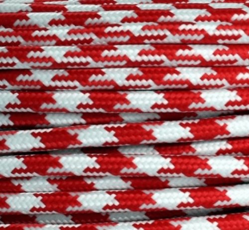Textilkabel, Stoffkabel, Lampen Kabel Strom, 2-adrig, 2x0,75mm², GWH-Rot Weiß Stern von Globe Warehouse