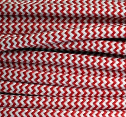 Textilkabel, Stoffkabel, Lampen Kabel Strom, 3-adrig, 3x0,75mm², GWH-Rot Weiß Zick Zack von Globe Warehouse