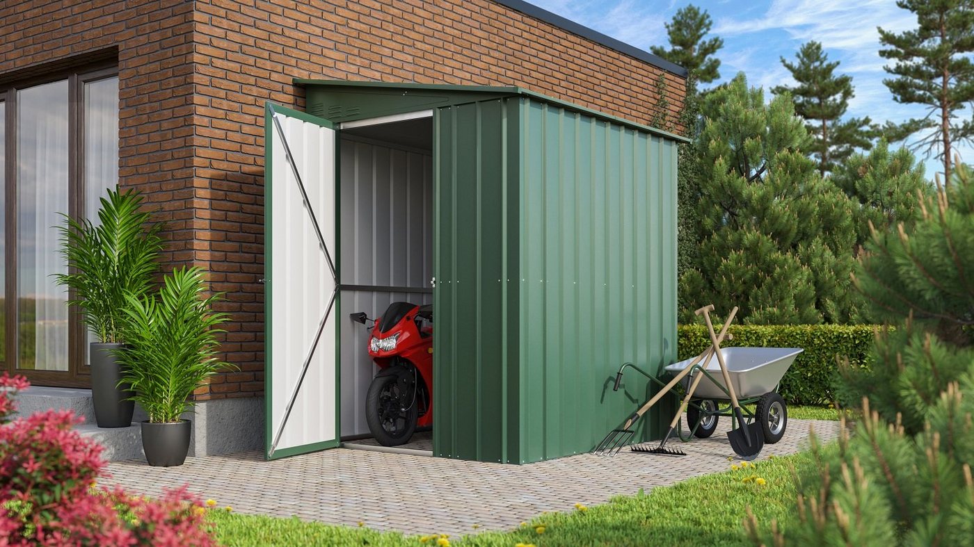 Globel Industries Gerätehaus / Metall Anlehn-Gerätehaus, Fahrradgarage Lean-To 56" (2,79 m), aus feuerverzinktem Stahl, mehrschichtiger Einbrennlackierung" von Globel Industries