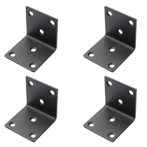 4 schwarze Winkelklammern, 40 x 40 x 40 mm, L-Reparaturverbinder, Edelstahl, Winkelverstärkung, Metallstreben für Möbelbefestigung, 4 Stück von Globellapro