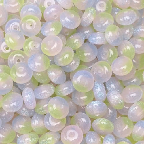 Glitzer-Harz-Abakusperlen, 10 mm, flach, rund, für Bastelarbeiten, Perlen, 50 Stück, Blau und Grün, 5 Packungen Glitzer-Harz-Abakusperlen, 10 mm, flach, rund, für Bastelarbeiten, Perlen, 50 Stück, Blau und Grün, 5 Packungen von Globellapro