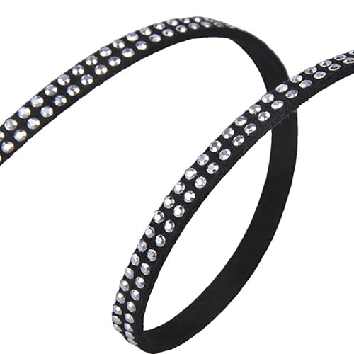 Kunstlederstreifen mit Nieten, 5 mm breit, flacher Lederbesatz zum Basteln, schwarze Nieten, Wildlederimitat-Kordel zum Nähen, 1 m Kunstlederstreifen mit Nieten, 5 mm breit, flacher Lederbesatz zum Basteln, schwarze Nieten, Wildlederimitat-Kordel zum Nähen, 1 m von Globellapro