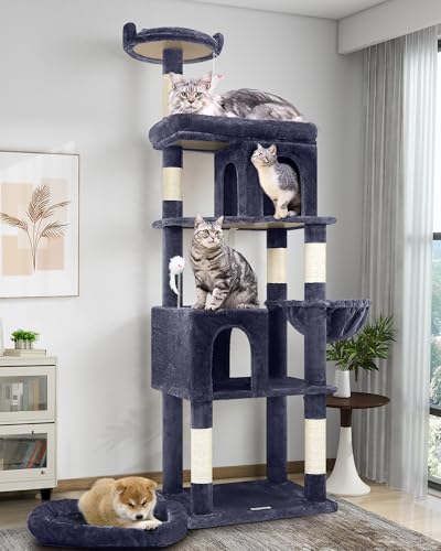 Globlazer Kratzbaum für Maine Coon, katzenbaum 183 cm hoch mit Groß Katzenhaus, Plattformen, Sitzstangen, Korb, Katzenbett, Katzenbaum Stabiler für Große Katzen Erwachsene 5KG+ (S72, Rauchgrau) von Globlazer