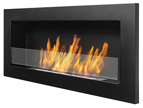 Nice-House Slim Biokkamin 90 x 40 cm mit Glasscheibe. 900 x 400 mm schwarzer Biokamin zum direkten Aufhängen an der Wand oder zur Montage in Einer Wandöffnung. von Globmetal