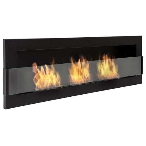 Nice-House Biokamin mit Glas 120x40cm 1200x400mm Bio Ethanol Kamin zum direkten Aufhängen an die Wand oder zur Montage in eine Wandöffnung Biokamin in Mattschwarz von Globmetal