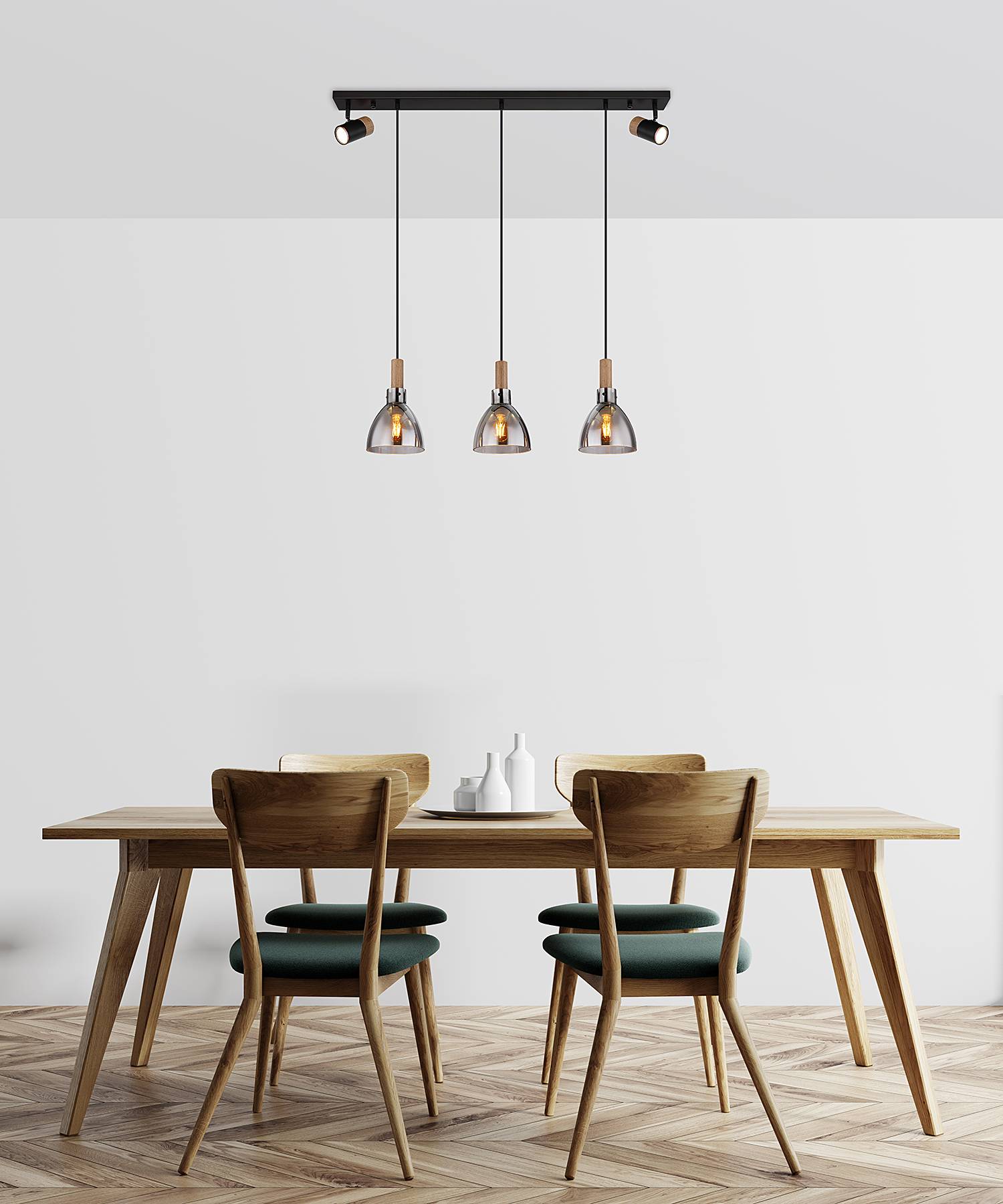 home24 Pendelleuchte Mattea mit Spots 16 x 120 x 95cm Schwarz/Durchsichtig Glasart: Farbglas Kunststoffart: Acrylglas Material: Holzwerkstoff, Glas, von home24