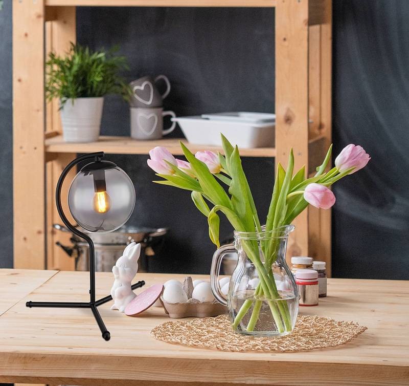 home24 Tischleuchte Porry 35cm Schwarz/Durchsichtig Mischgewebe E14 von home24