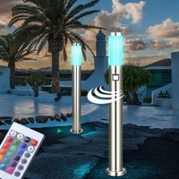 2er Set LED Außenstehlampen 1x Stehleuchte mit Bewegungsmelder Garten Wegeleuchte Edelstahl Außenlampe, E27 RGB LED warmweiß dimmbar, Garten von Globo