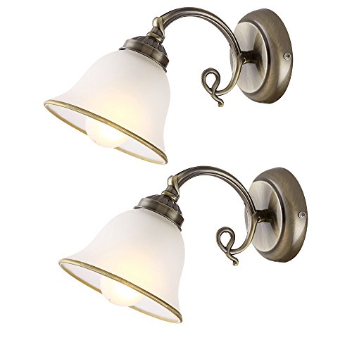 GLOBO 2er Set Wand Leuchten Wohn Zimmer Glas Lese Beleuchtung satiniert Alt Messing Dielen Lampen von GLOBO