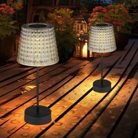 Außenleuchte Solarlampe Tischleuchte led Gartenlampe Kristallleuchte rauchfarben. Kunststoff schwarz, Akku IP44, 3000K warmweiß, 2er Set, h 29 cm von Globo