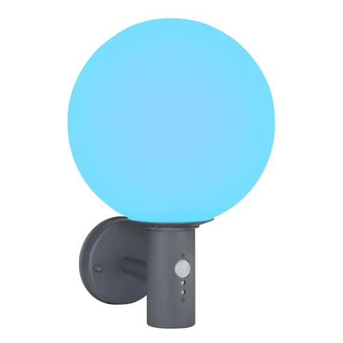 Außenleuchte Wandleuchte mit Bewegungsmelder Gartenleuchte Edelstahl Fassadenleuchte, Glaskugel weiß anthrazit, App Steuerung, Smart RGB LED 10W 806Lm, DxH 25x37 cm Außenleuchte Wandleuchte mit Bewegungsmelder Gartenleuchte Edelstahl Fassadenleuchte, Glaskugel weiß anthrazit, App Steuerung, Smart RGB LED 10W 806Lm, DxH 25x37 cm von GLOBO