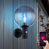 Außenwandleuchte LED Wandlampe mit Bewegungsmelder Wandleuchte Edelstahl anthrazit Glaskugel rauch, App Steuerung CCT, Smart RGB LED 8,5W 806Lm, von Globo