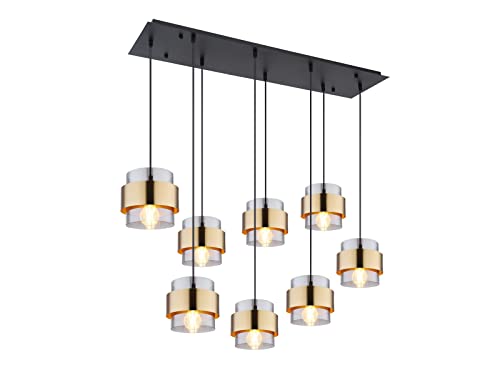 Globo Balkenpendelleuchte MILLEY 8-flammig mit Rauchglas und Messingringen, 103cm von GLOBO