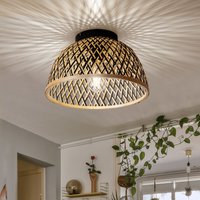 Globo - Deckenlampe Bambusgeflecht Wohnzimmerlampe Boho Deckenleuchte braun, Natur Schirm geflochten, Holz Metall schwarz, 1x E27 Fassung, DxH von Globo