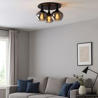 LED Deckenlampe Deckenleuchte Rauchglas Esszimmerleuchte rund Glaskugel Schlafzimmer, Metall schwarz, 3x 7W 3x 806lm warmweiß, DxH 45x25,5 cm von Globo