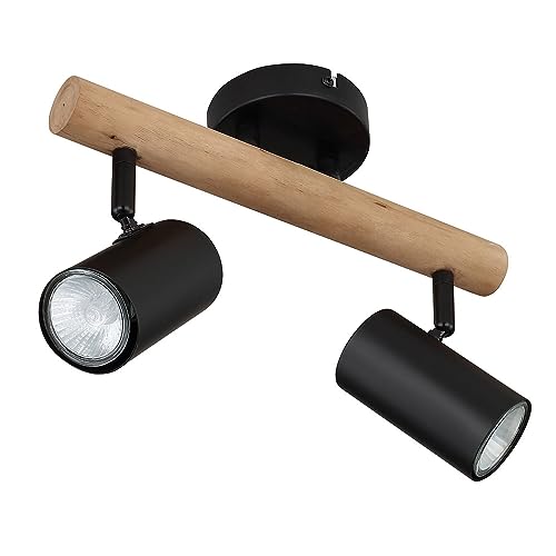 Deckenlampe Wohnzimmerleuchte Esszimmerlampe Deckenstrahler, Holz Metall schwarz, bewegliche Spots, GU10, 2 Flammig, L 30 cm von Globo