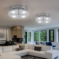 Deckenleuchte Chrom led Deckenlampe Wohnzimmer, Glas satiniert, 4x 3W 250lm 3000K, DxH 30x7,5 cm, 2er Set von Globo